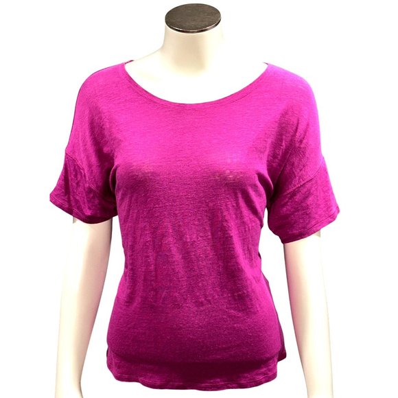 Chicos Pink Puff Sleeve Slub Tee Top Linen Classic Fit Size 1 - Picture 1 of 9